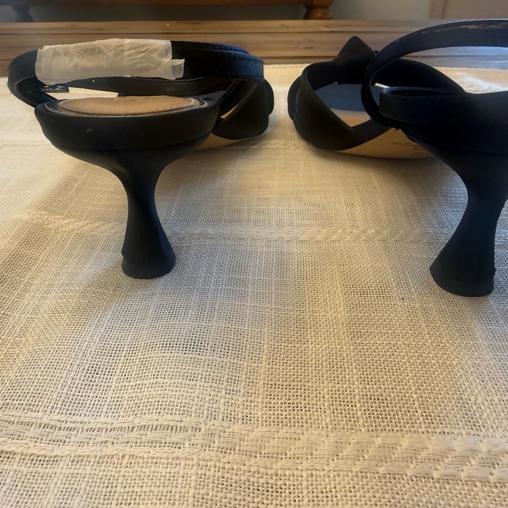 Jewel Badgley Mischka Black Satin Color Ankle-Strap Open Toe Heels NEW Size 8.5 - Picture 4 of 10